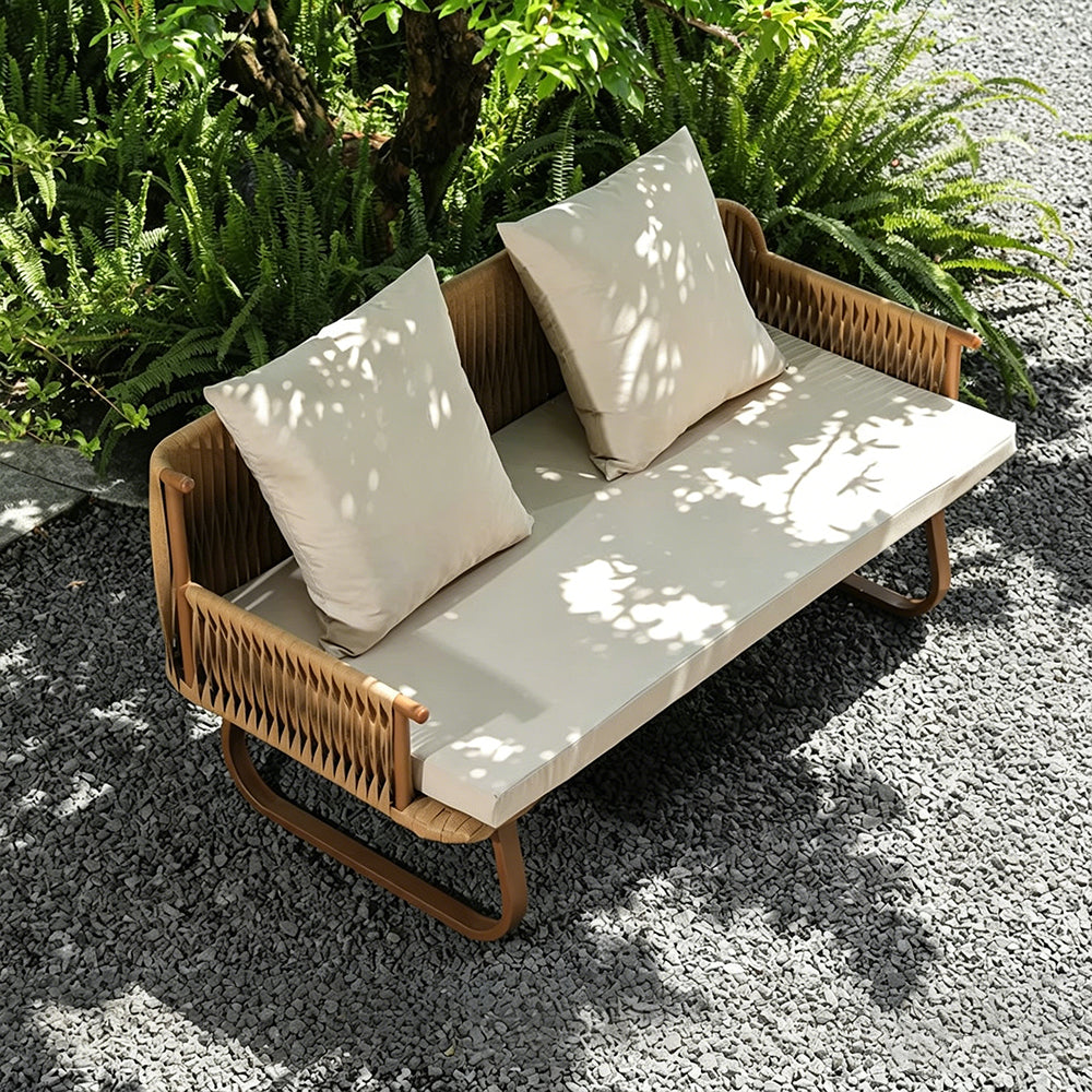 55.1" Outdoor PE Rattan Loveseat with Cushioned Seat and Pillow Backrest