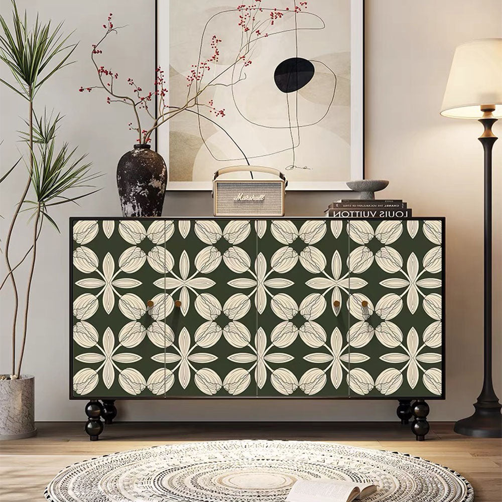 59'' Vintage Hand-Painted Sideboard Artistic Retro Buffet Cabinet with Bold Geometric Patterns