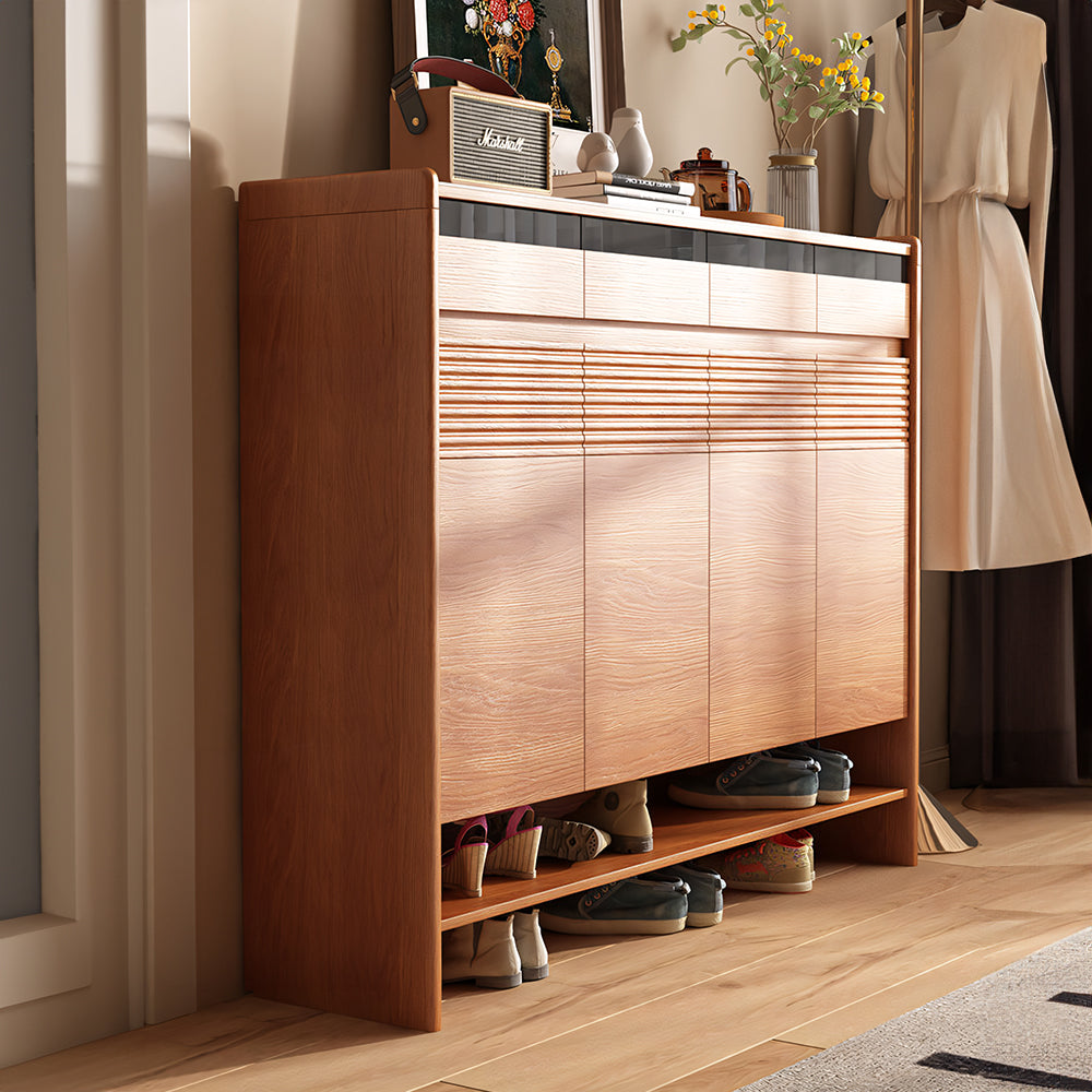 Modern Wood Shoe Cabinet with Doors Natural Entryway Storage Organizer with Open Shelf