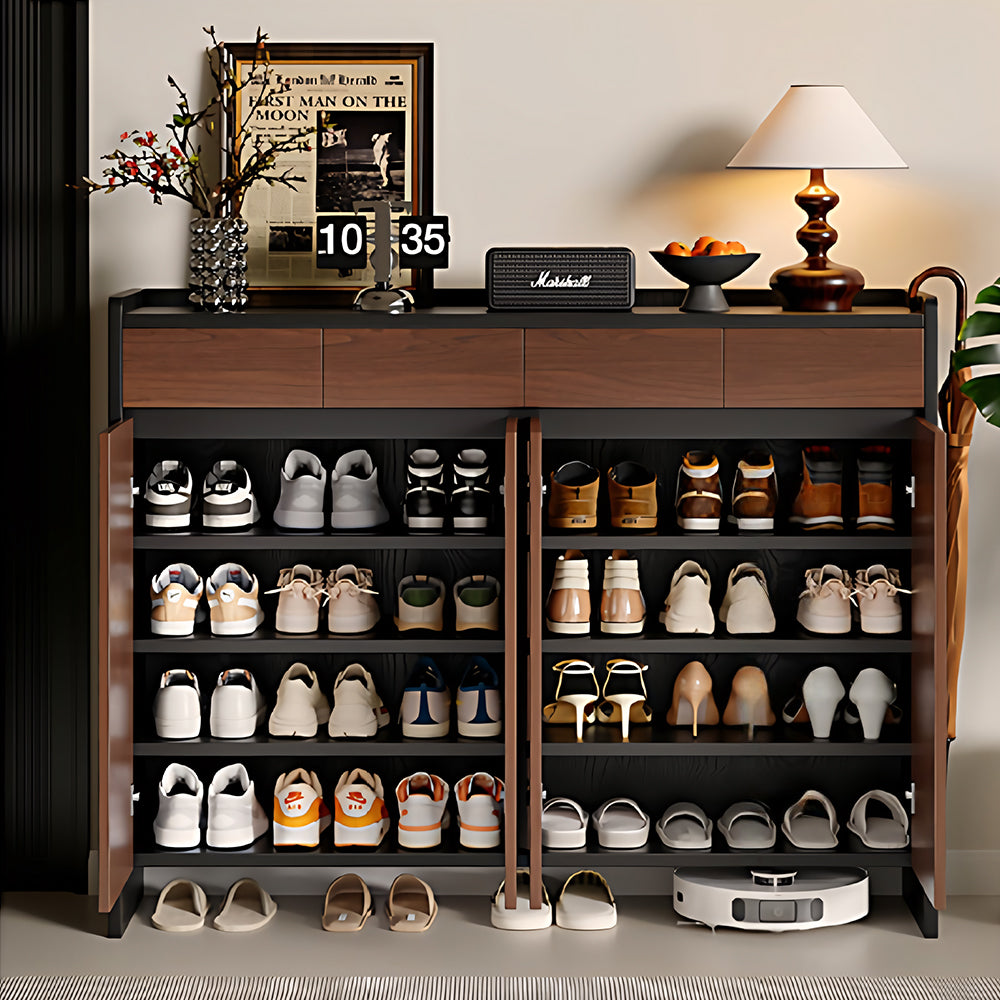 55.1'' Modern Walnut Shoe Cabinet with Drawers Hidden Shoe Storage Entryway Cabinet