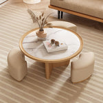 Load image into Gallery viewer, 31.2&quot; Modern Coffee Table Marble Look Top Oak Wood Base 3 Ottomans
