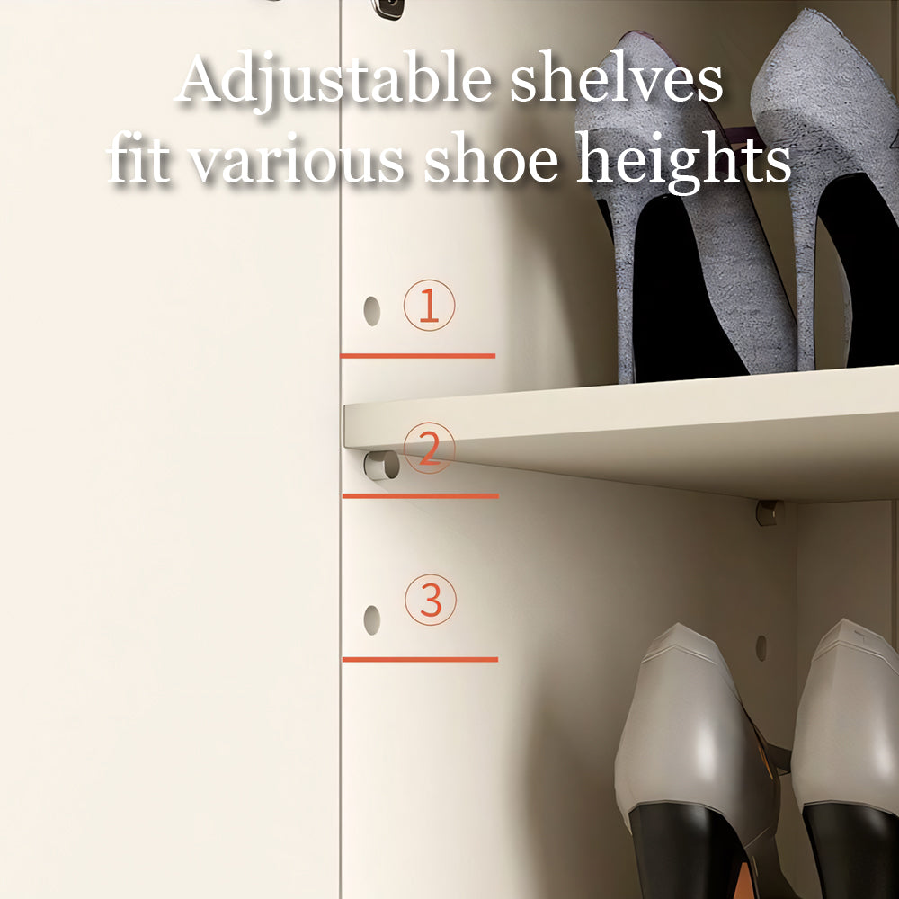 62.9'' Modern White Shoe Cabinet with Large Storage Multi-Layer Entryway Organizer with Rounded Design