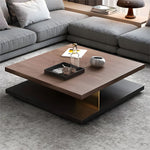 Load image into Gallery viewer, 35.1″ Square Coffee Table with Dual-Tone Wood and Stone Base Modern Minimalist Design with Gold Metal Accents
