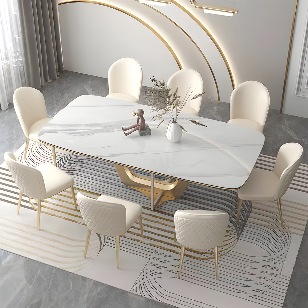 Set of 2 Luxurious White Dining Chairs with Gold Legs Modern Quilted Design for Stylish Home Décor