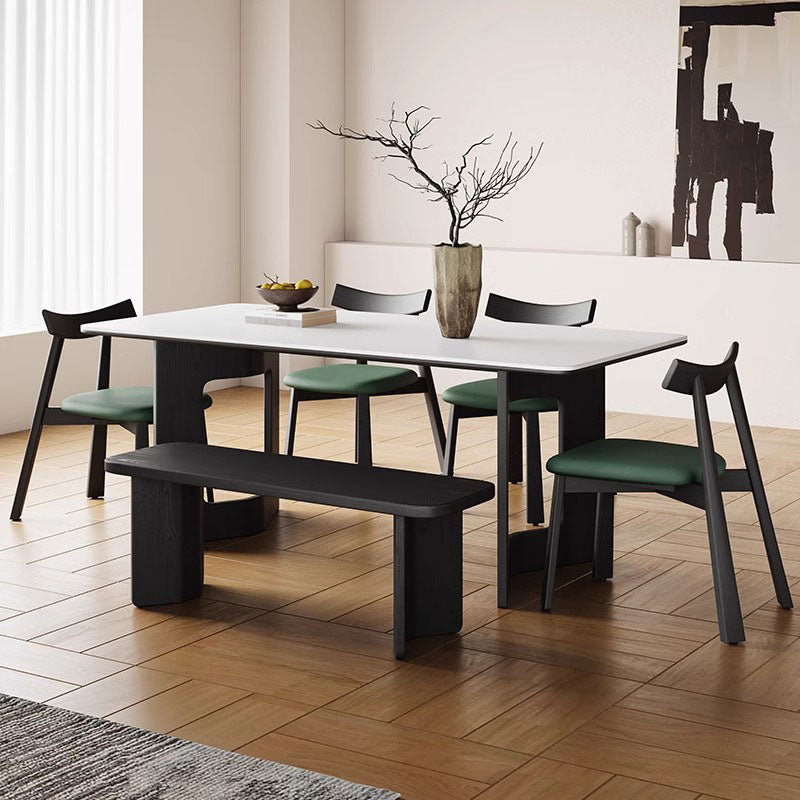 Rectangular Dining Table Solid Wood Legs Walnut Veneer Sintered Stone Top Modern Design