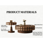 Load image into Gallery viewer, Modern Round Walnut Coffee Table Set Rotating Design Storage Drawer Stainless Steel Tray

