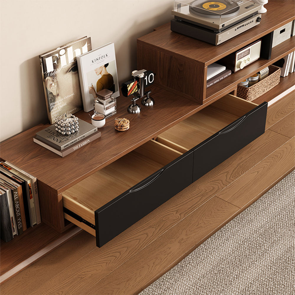 51'' Walnut Lift-Top Coffee Table with Hidden Storage Drawers and Open Shelves