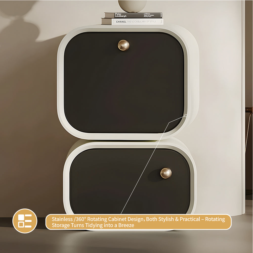 Elegant Two-Tier Nightstand with Rotating Drawer and Modern Minimalist Design