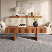 47.2'' Modern Rectangular Wooden Coffee Table with Fluted Apron and Solid Base