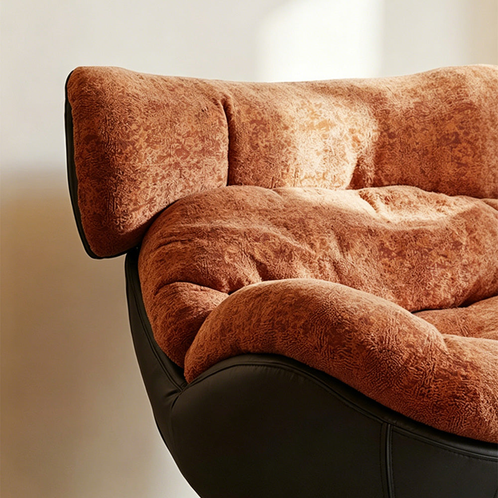 Modern Lounge Swivel Chair Linen Upholstered Fabric with Curved Design and Metal Base
