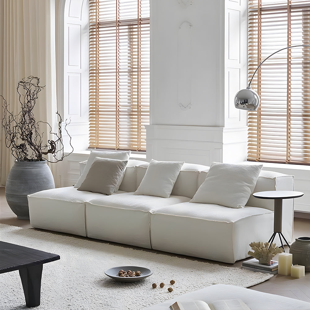 Modern Modular Sectional Sofa Removable Washable Cover Cream Upholstery Minimalist Low Profile Design