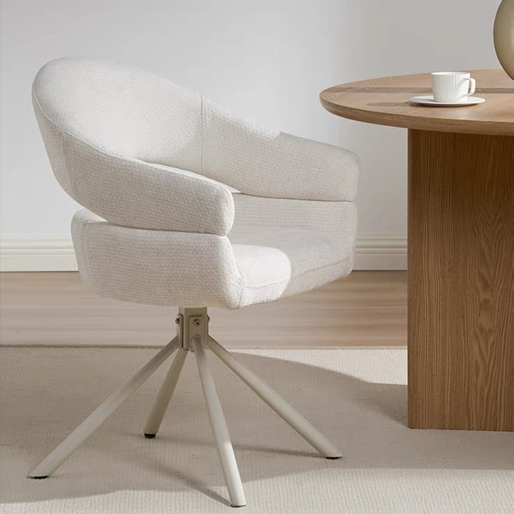 Modern Swivel Upholstered Dining Chair Curved Back Accent Chair with Metal Base