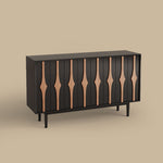 Load image into Gallery viewer, 55.1'' Modern Black &amp; Natural Wood Sideboard Cabinet with Decorative Slatted Doors
