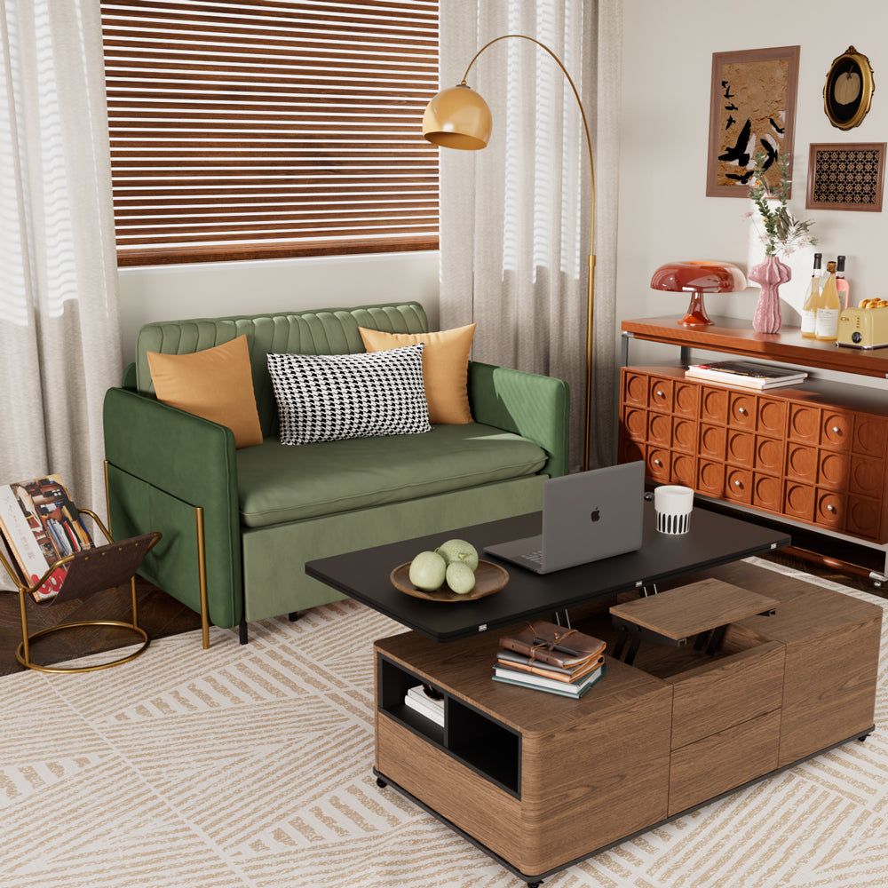 Living space decorated with convertible sofa bed