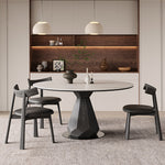 Load image into Gallery viewer, 53.1&quot; Creative Round Dining Table Black Wooden Base with Marble Effect Top
