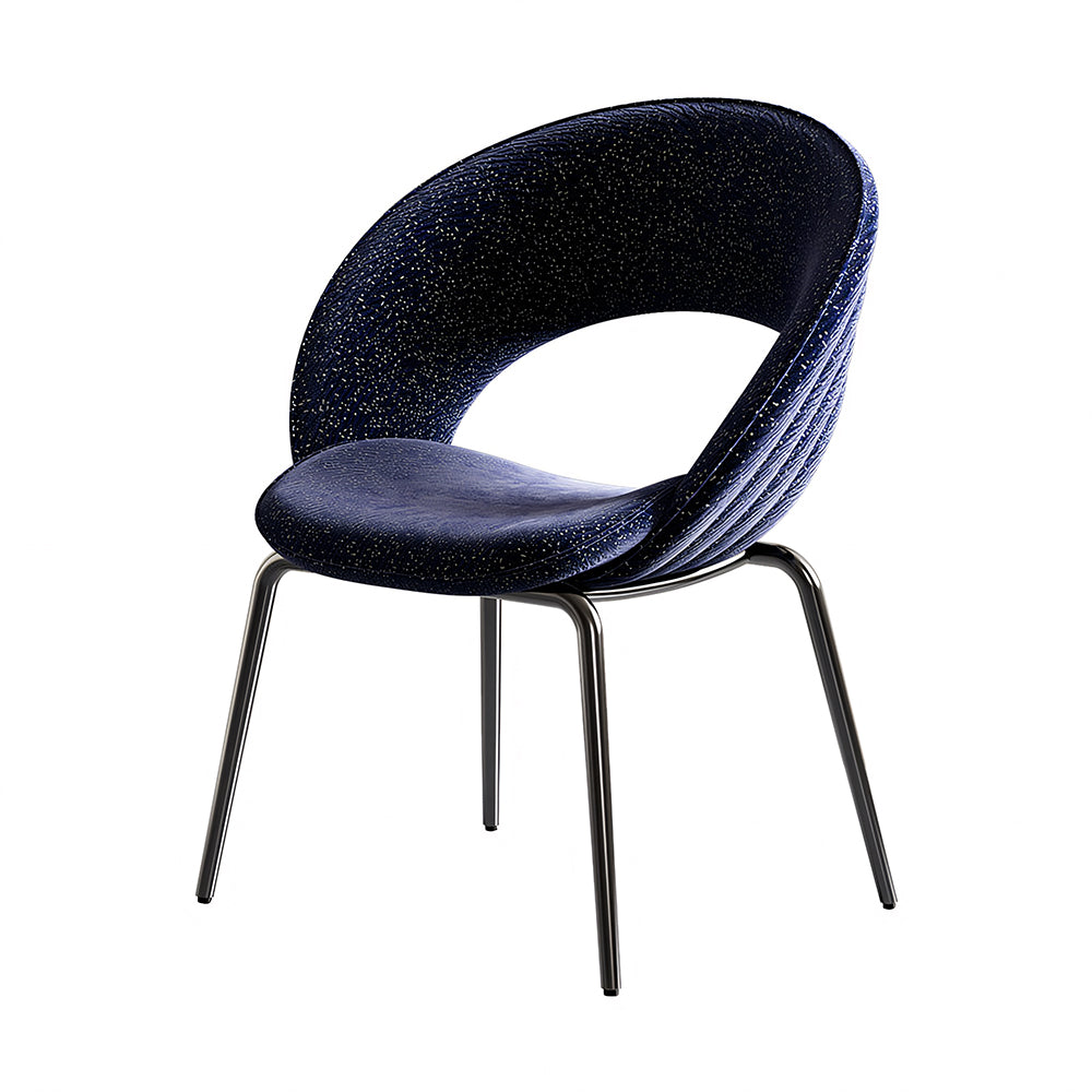 Modern Black Curved Dining Chair with Stainless Steel Legs Minimalist Accent Chair 1 Piece