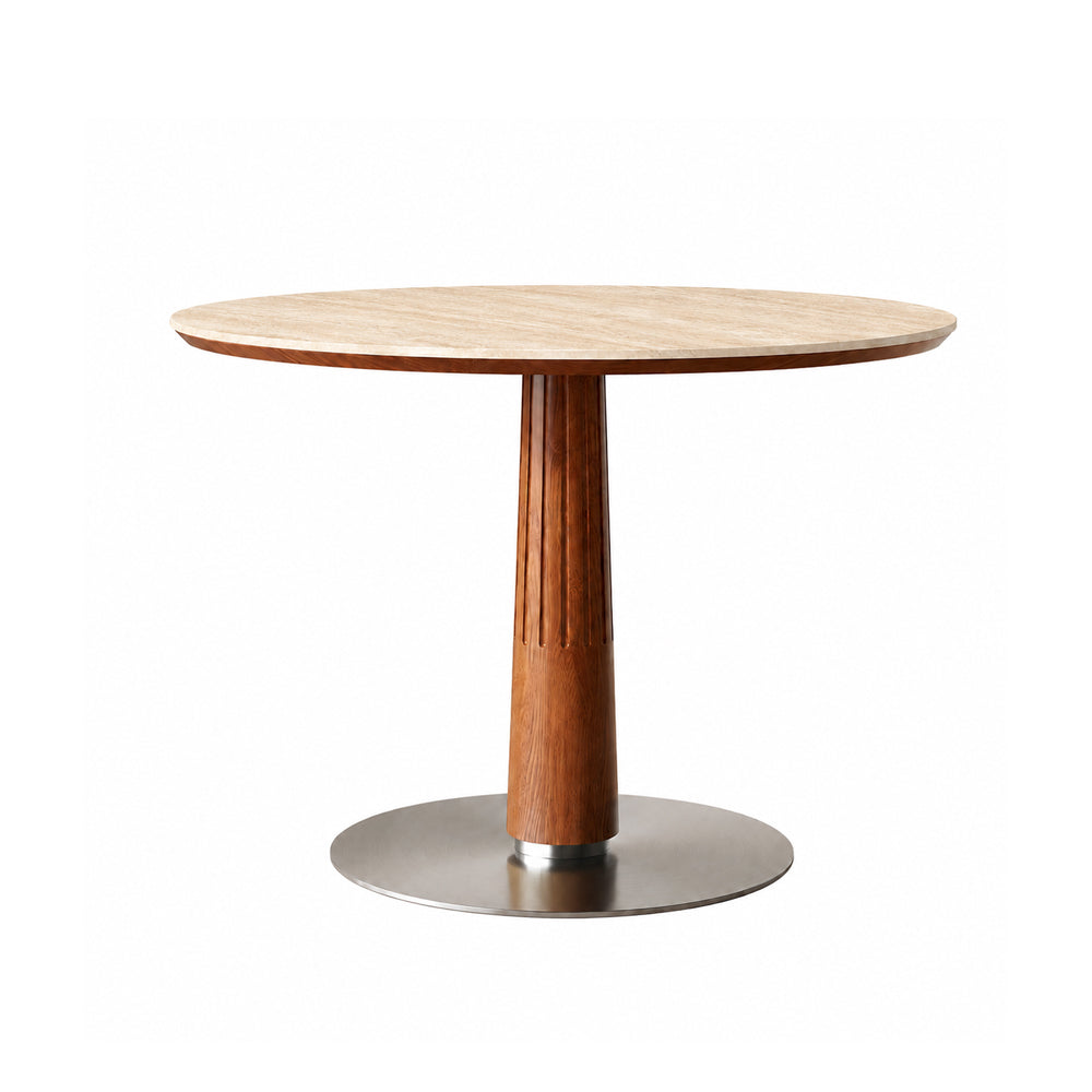 31.49" Modern Round Meeting Table Walnut Wood Veneer Pedestal Base Compact Dining & Conversation Table