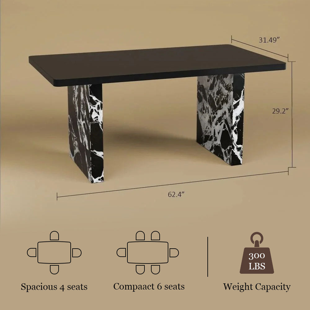 54.6"/62.4" Modern Italian Dining Table Black Marble Base & Minimalist Luxury Design