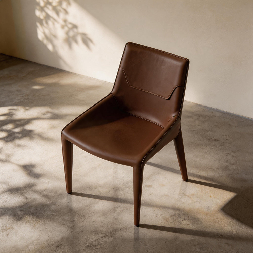 Modern Brown Leather-Look Dining Chair with Integrated Legs 1 Piece