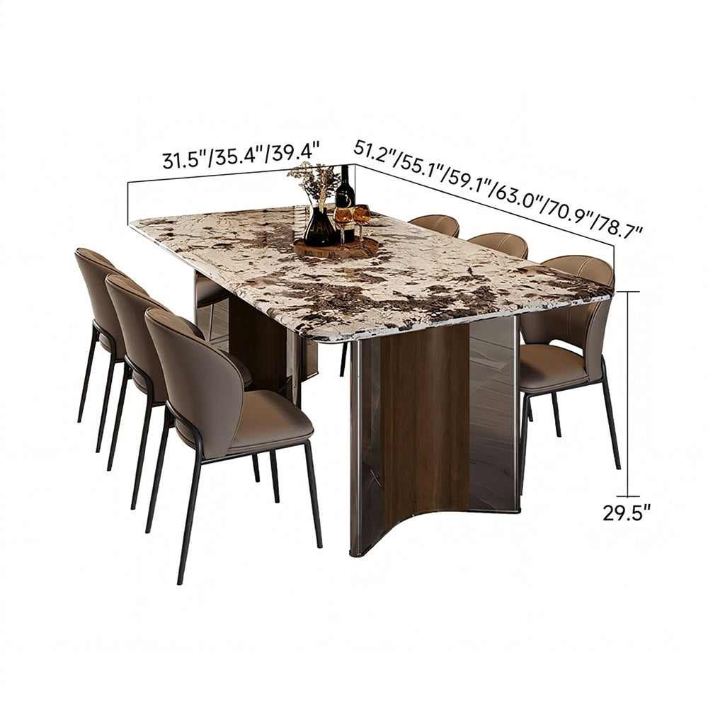 Contemporary Gloss Marble Grain Dining Table with Dual Material Legs