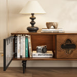 Load image into Gallery viewer, 78.74&quot; Mid-Century Walnut TV Stand Arched Glass Doors Vintage Storage Cabinet Retro Wood Finish
