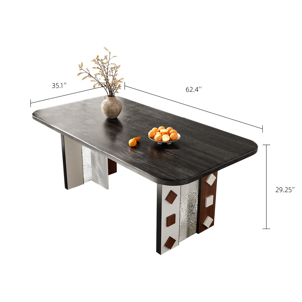 62.4" Modern Dining Table Artistic Leg Panels Dual-Tone Contrast