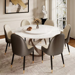 Load image into Gallery viewer, Round Dining Table Lazy Susan Marble Effect Gold X Metal Base Perfect for 4-6 People

