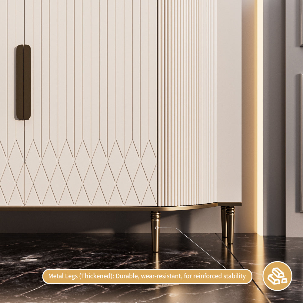 54.6" Elegant Cream White Sideboard Buffet Cabinet with Adjustable Shelves