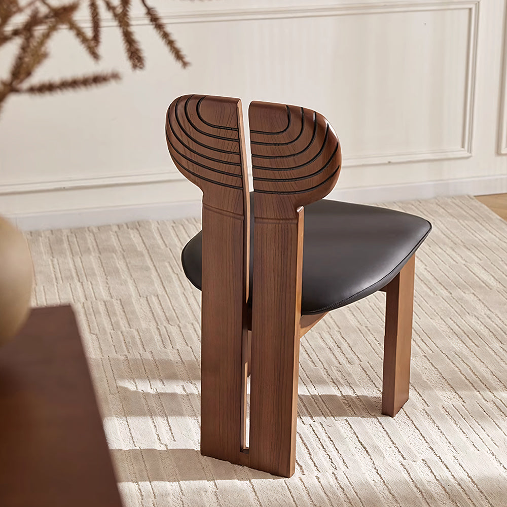 Modern Artistic Dining Chair Set of 2 Solid Wood Frame Upholstered Seat Carved Back Accent Chair