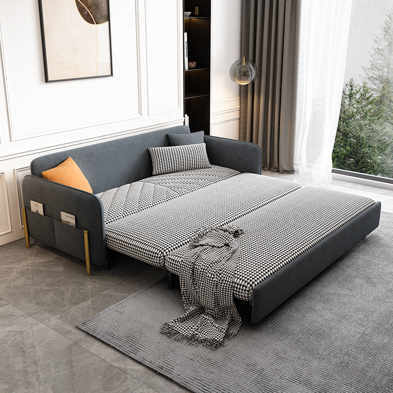 Sofa Bed Solid Wood Metal Frame Velvet Fabric Modern Convertible