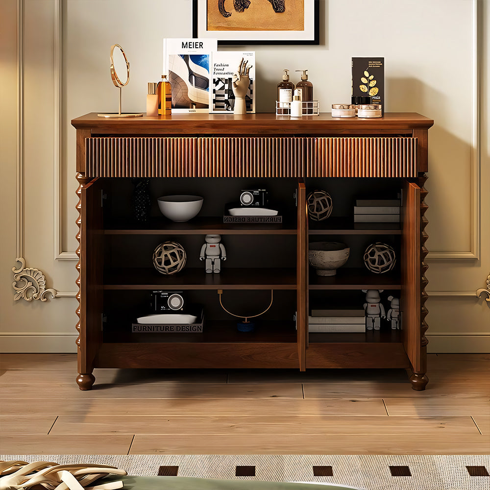 Modern Vintage Sideboard Cabinet Solid Wood Buffet Cabinet with Fluted Design and Arched Doors Storage Console