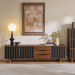 Load image into Gallery viewer, 70.87&quot; Mid-Century Fluted TV Console Natural Red Oak Vintage Style Ample Storage
