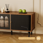 Load image into Gallery viewer, 78.7&#39;&#39; Retro Metal TV Cabinet Arched Grille Doors Walnut Finish Elevated Base
