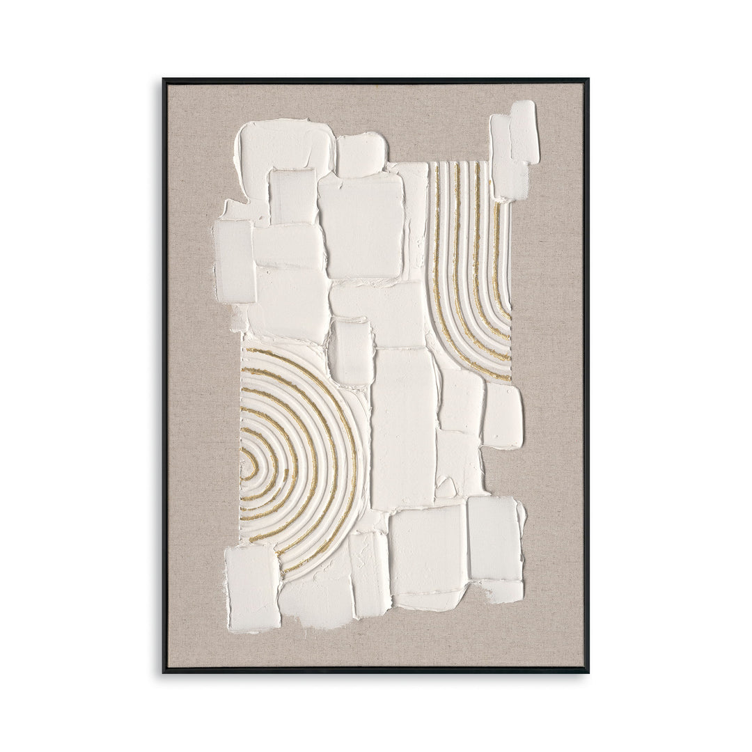 Original handmade texture art, crafted with plaster and golden lines, adding unique depth and serene modern Wabi-Sabi charm.