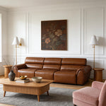 Load image into Gallery viewer, 119.2'' Modern Genuine Leather Power Reclining Sofa Remote Control Adjustable Seats Brown Leather Couch
