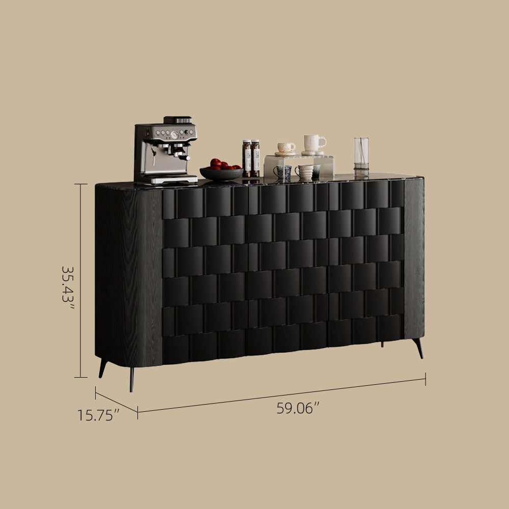 59" Modern Black Geometric Sideboard Cabinet with Sculpted Front Panels