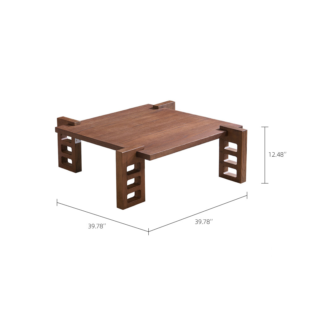 39.78" Mid-Century Coffee Table Natural Red Oak Retro Wood Finish Fluted Design