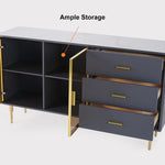 Load image into Gallery viewer, Modern Sideboard Cabinet Marble Top Glass Doors Gold Frame Storage with Drawers
