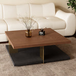 Load image into Gallery viewer, 35.1″ Square Coffee Table with Dual-Tone Wood and Stone Base Modern Minimalist Design with Gold Metal Accents
