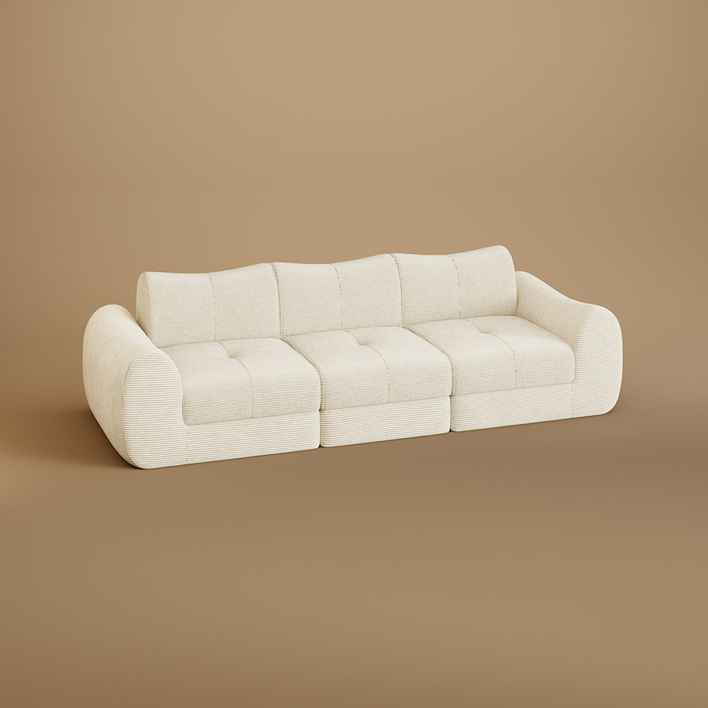 101'' Convertible Sofa Bed Three Seater Olive Green Upholstered Tufted Cushion Modern Curved Arm Modular Design