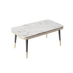 Load image into Gallery viewer, 55.11&quot; Dining Table Modern Marble Texture Top Gold-Tipped Legs Elegant Dining Room Furniture
