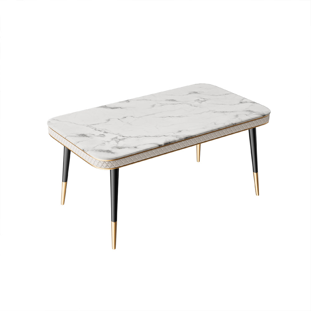 55.11" Dining Table Modern Marble Texture Top Gold-Tipped Legs Elegant Dining Room Furniture
