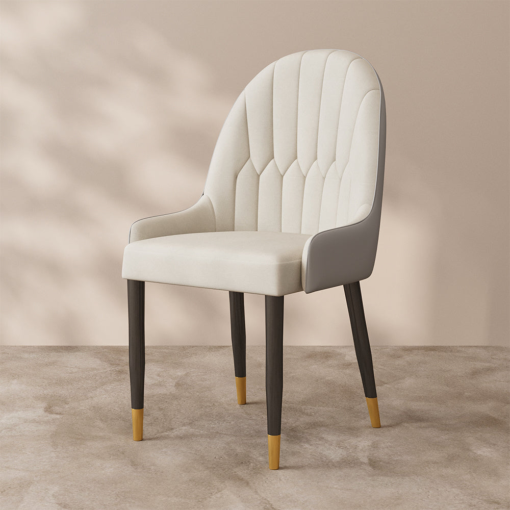 2PCS Dining Chair Modern PU Leather Upholstery Ergonomic Backrest with Gold-Tipped Legs