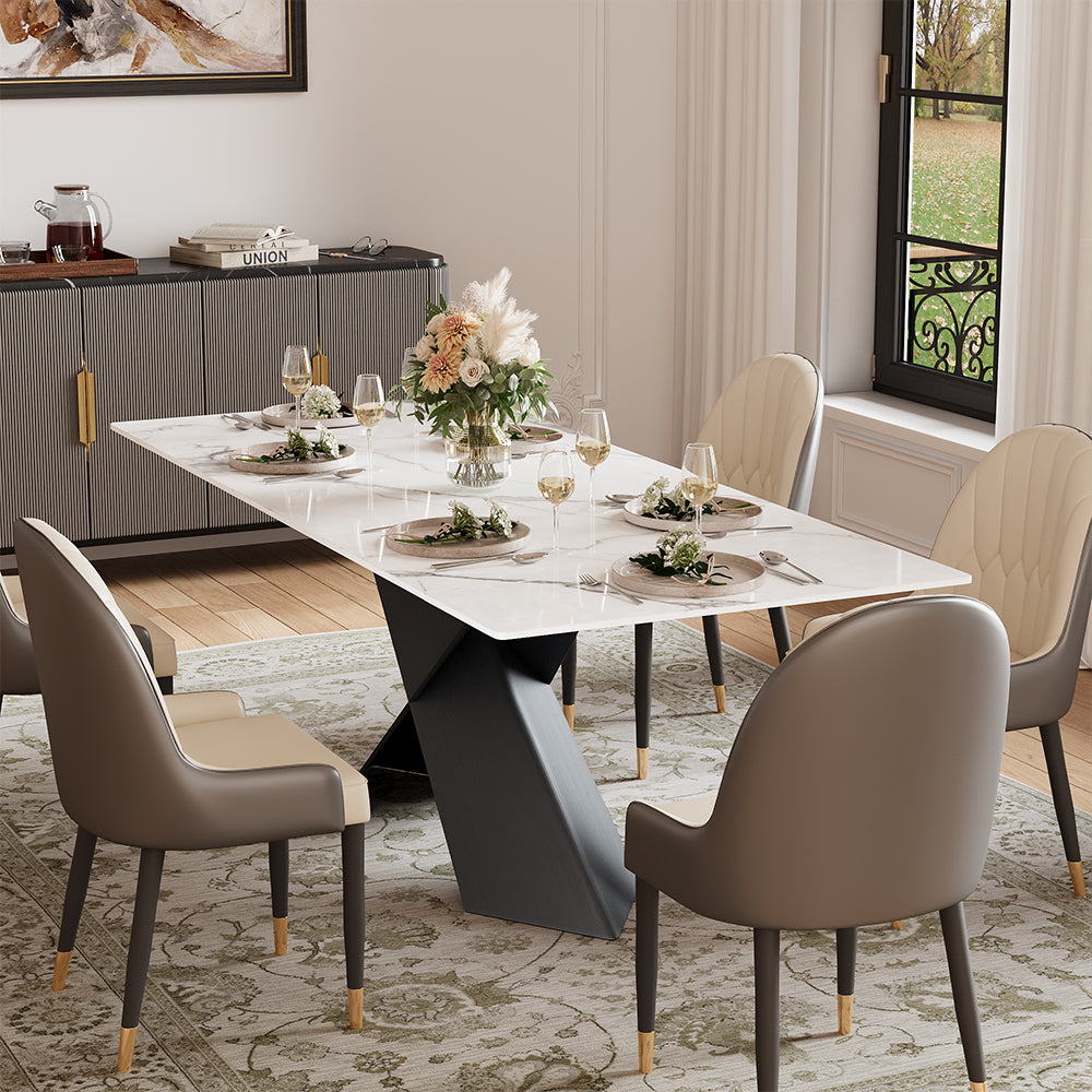 Modern Luxe Dining Suite Elegant White Extendable Table & Gray-Gold Sideboard Set