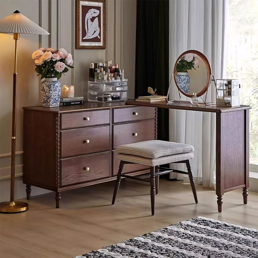 Solid Wood 6-Drawer Vanity Desk with Spacious Storage