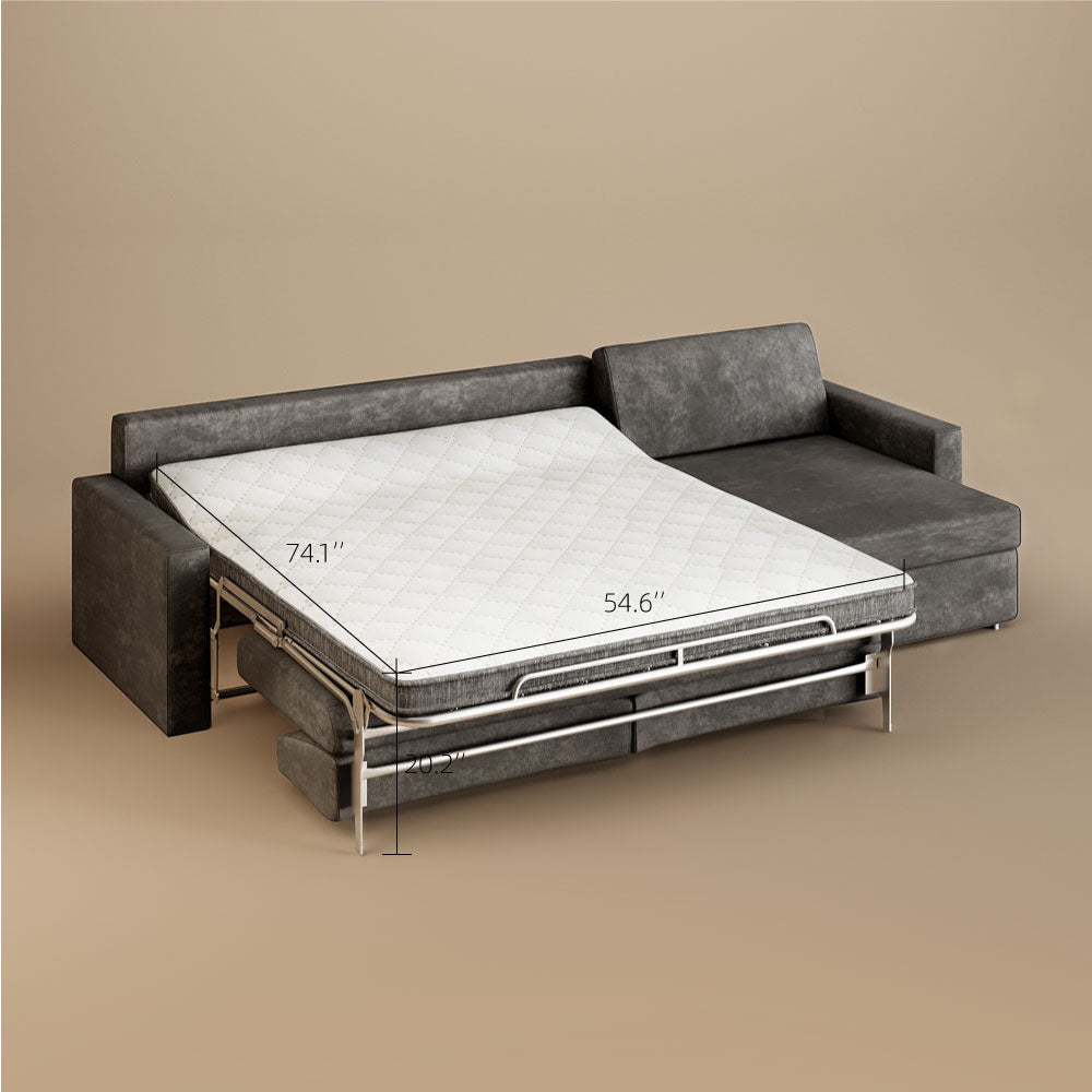 3-Person Corner Sofa Bed with 3.9" Thick Spring Mattress Independent Spring Mattress Sectional Sleeper Sofa Storage