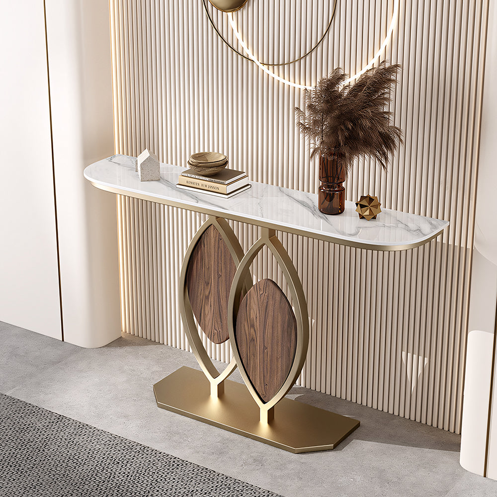 Modern Sintered Stone Entryway Console Table with Gold Metal Artistic Base