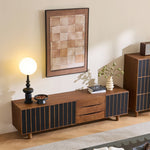 Load image into Gallery viewer, 70.87&quot; Mid-Century Fluted TV Console Natural Red Oak Vintage Style Ample Storage

