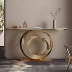 Load image into Gallery viewer, Gold Bird Feather Base Marble Console Table
