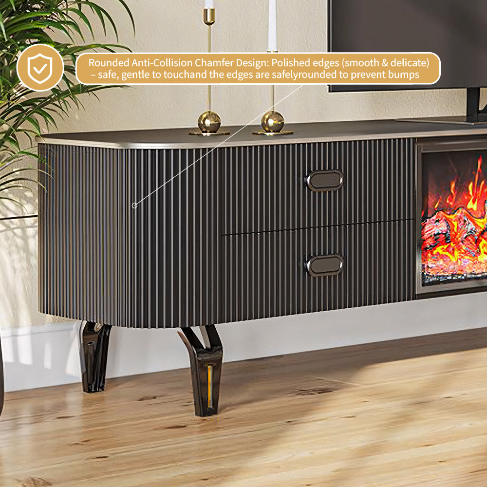 Modern Black Electric Fireplace TV Stand for 65 to 85-inch TVs
